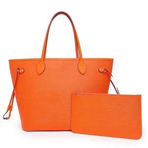 Louis Vuitton Epi Leather Neverfull MM Tote Bag Shoulder Orange Pouch